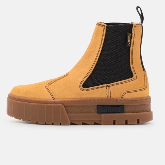 Puma Women’s Mayze Platform Chelsea Suede Tan Gum Sole Casual Boots Size 8.5 New - Picture 9 of 13